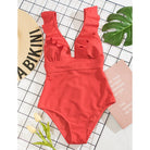 Women Boho One Piece Swimsuit Sexy Ruched Low Back - Image 2