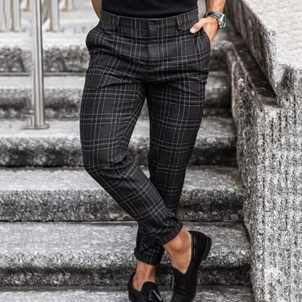 Men's Plaid Slim Fit Stretch Chino Pants - Image 7