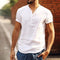 Camisa Casual de Linho para Homem com Decote em V para Praia de Verão