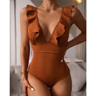 Women Boho One Piece Swimsuit Sexy Ruched Low Back - Image 3