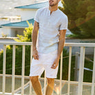 Men's Casual Linen Shirt Long Sleeve V-Neck Summer Beach - Image 5