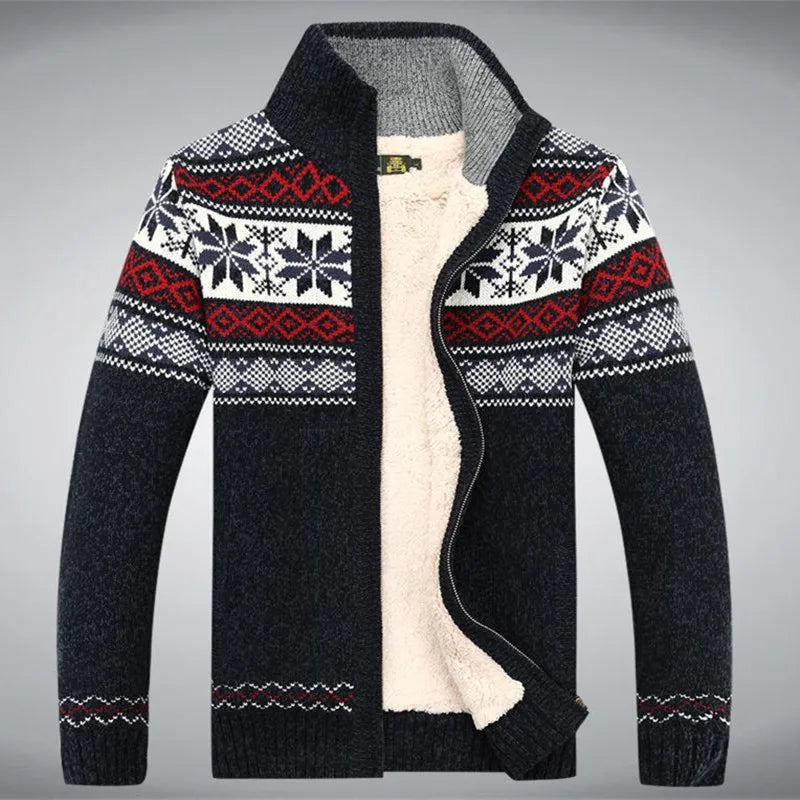 Heren Gebreid Fleece Vest met Winter Patroon en Hoge Kraag