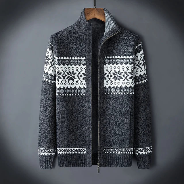 Heren Gebreid Fleece Vest met Winter Patroon en Hoge Kraag - Image 4