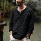 Men's Casual Linen Shirt Long Sleeve V-Neck Summer Beach - Image 3
