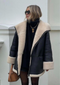 Manteau en cuir pour femme doublé de fourrure avec col à revers