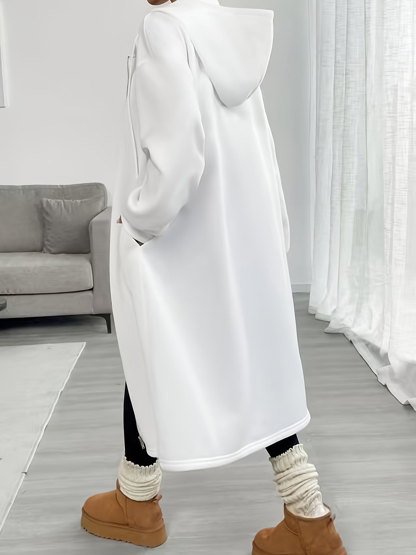 Women's Long Hooded Zip-Up Relaxed Fit Jacket - Image 3
