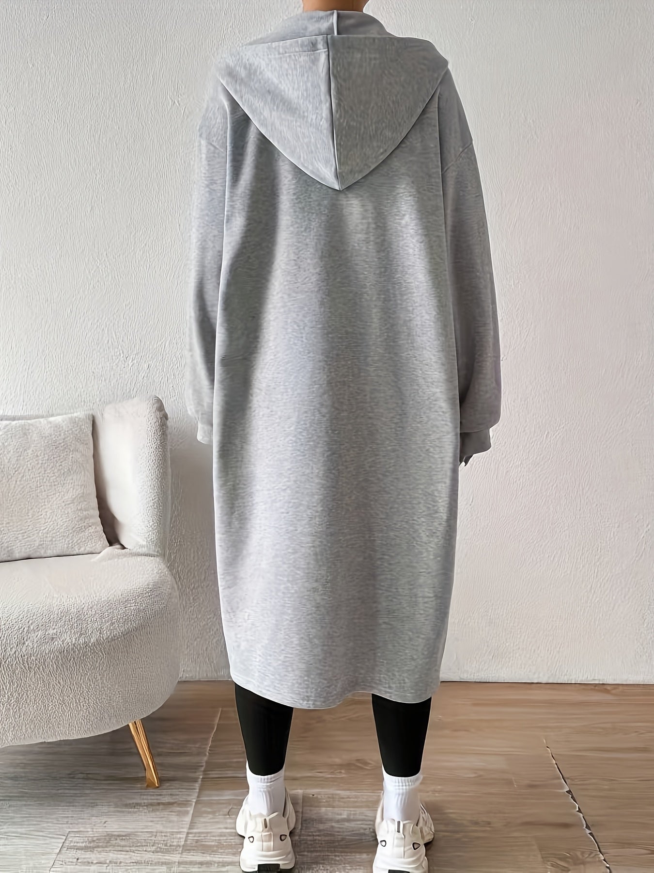 Women's Long Hooded Zip-Up Relaxed Fit Jacket - Image 6