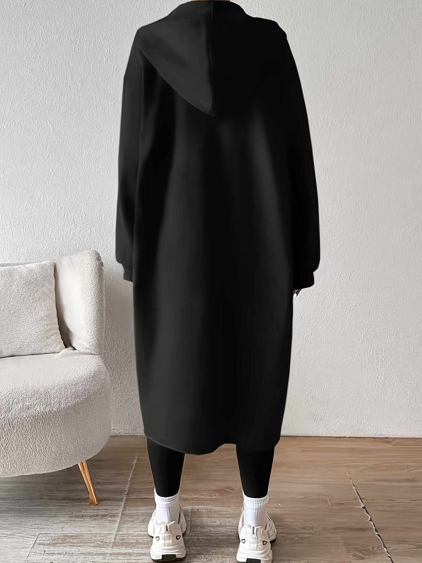 Women's Long Hooded Zip-Up Relaxed Fit Jacket - Image 9