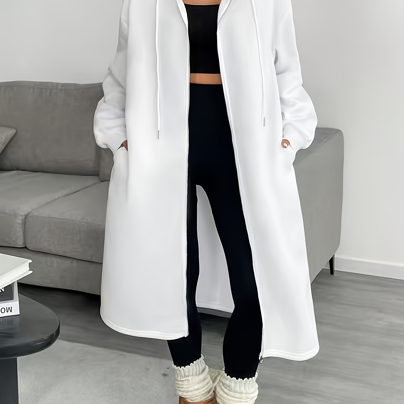 Women's Long Hooded Zip-Up Relaxed Fit Jacket