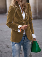 Women's Single Button Tailored Blazer Gold Detail - Image 3