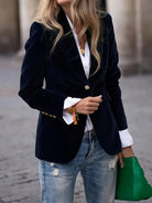 Women's Single Button Tailored Blazer Gold Detail - Image 5