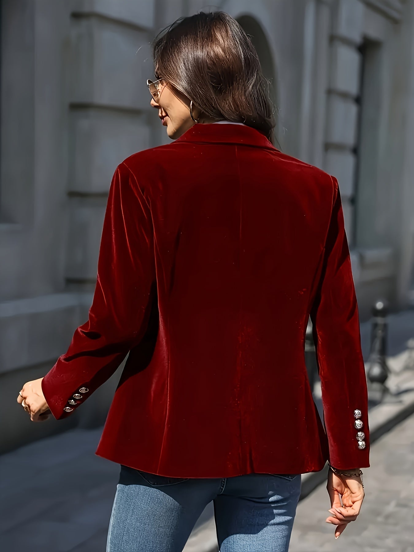 Women's Single Button Tailored Blazer Gold Detail - Image 6