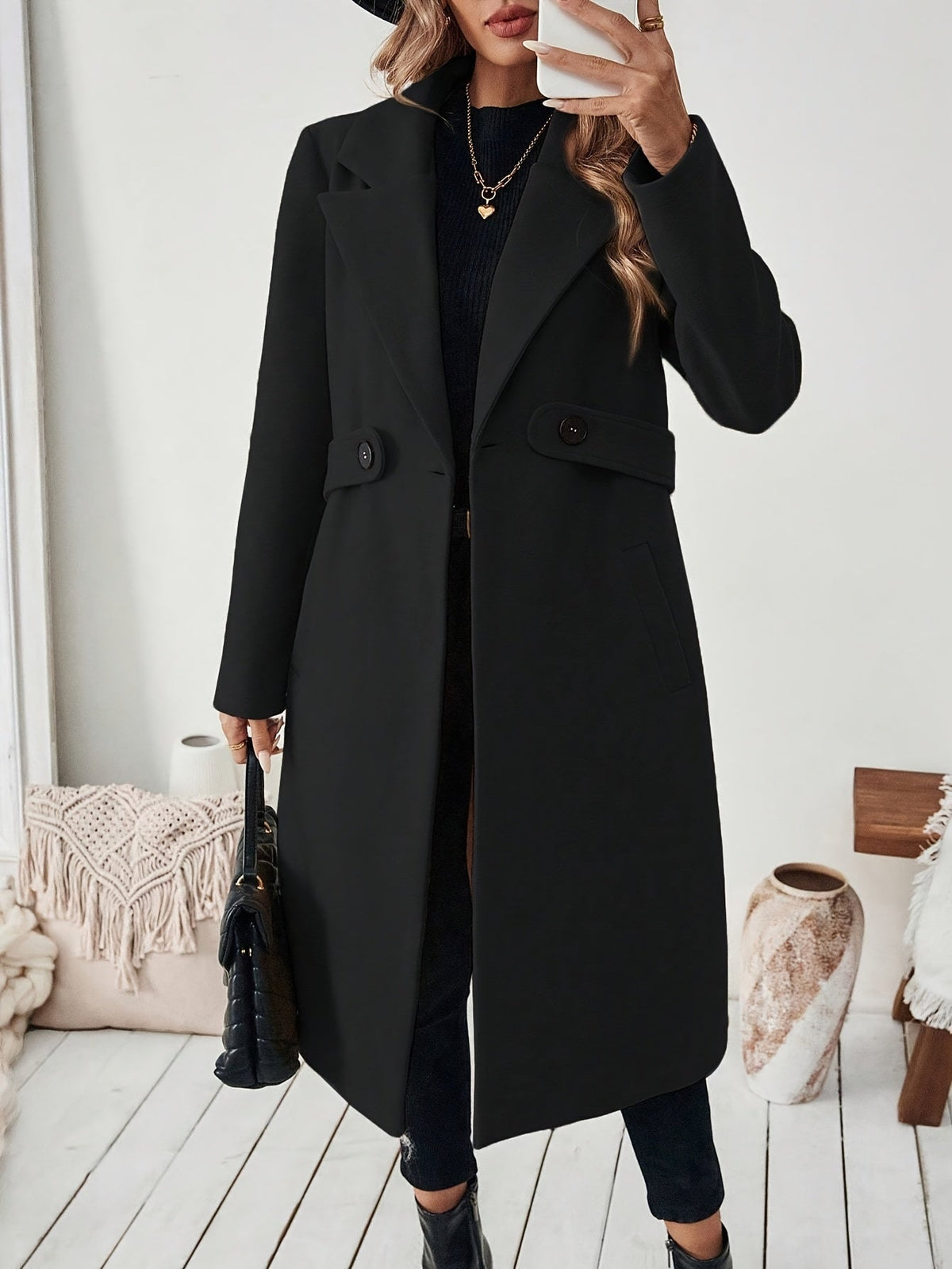 Women's Long Trench Coat Notch Lapel Winter Maxi - Image 5