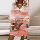 Women Marble Print V-Neck Flowy Mini Dress - Image 4