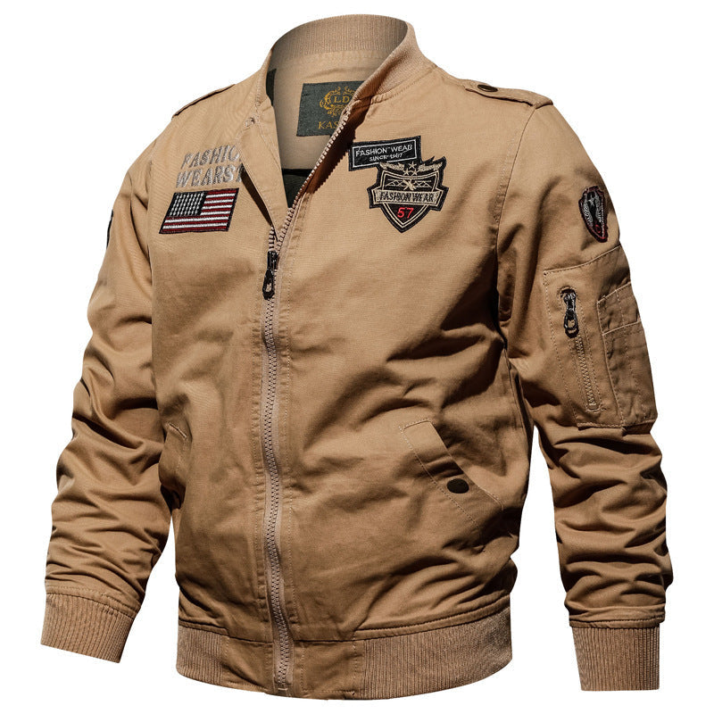 Men's Embroidered Bomber Jacket with Multiple Pockets