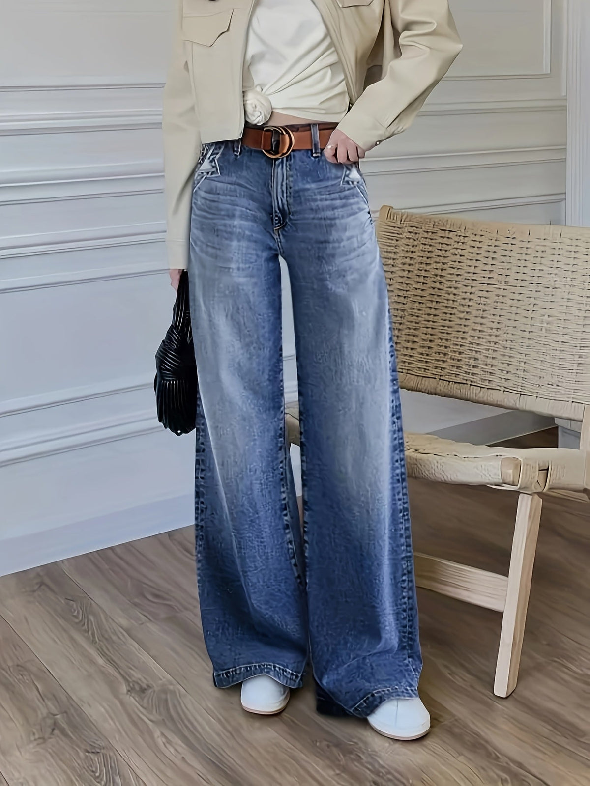 Women High Waisted Wide Leg Jeans Denim - Image 5