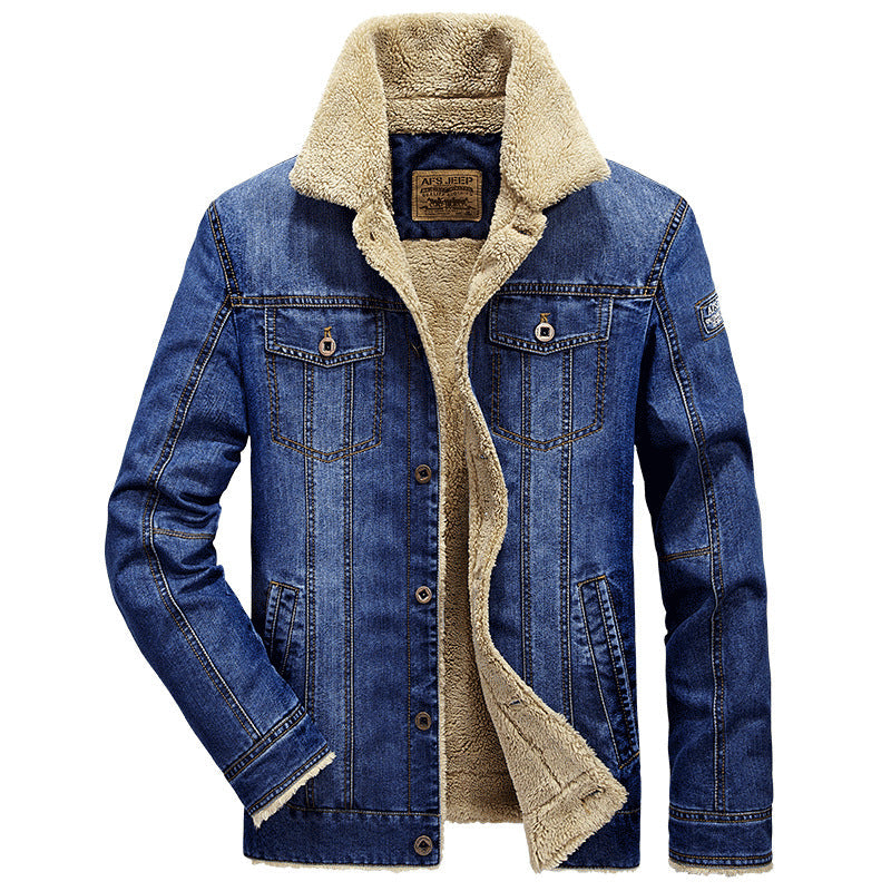 Men's Denim Jacket with Teddy Lining and Button Front