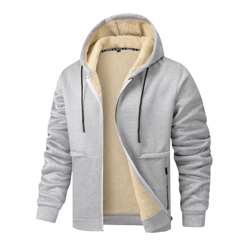 Men's Teddy Fleece-Lined Hooded Jacket with Zip Pockets