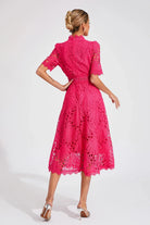Women Guipure Lace High-Neck A-Line Midi Dress - Image 3