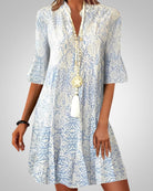 Women's Boho V-Neck 3/4 Sleeve Midi Dress