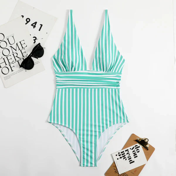 Women Striped Flattering One Piece Swimsuit Tummy Control - Image 7