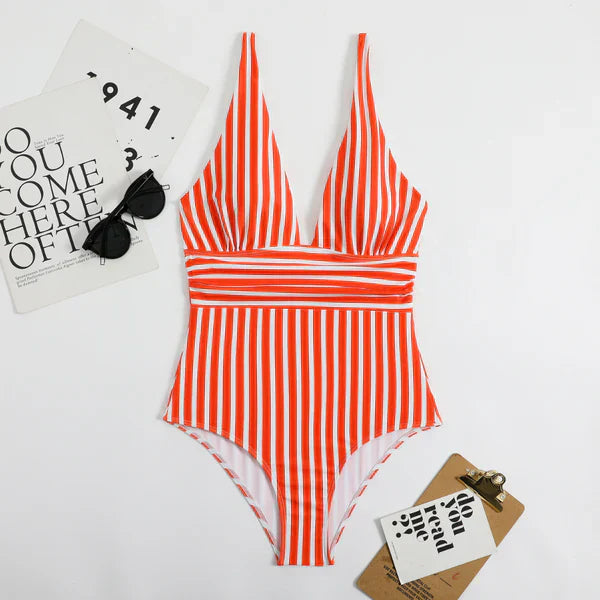 Women Striped Flattering One Piece Swimsuit Tummy Control - Image 8