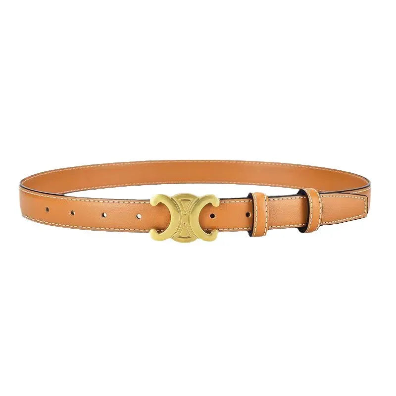 Women's Black Faux Leather Belt Gold Buckle Slim - Image 9