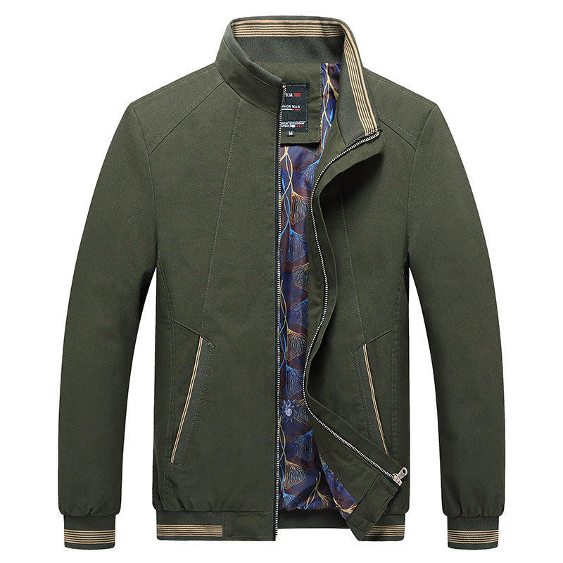 Men's Harrington Jacket with Stand Collar and Angled Pockets