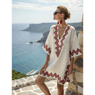 Women Cotton Linen Embroidered Caftan Dress Bohemian Summer Beach - Image 4
