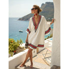 Women Cotton Linen Embroidered Caftan Dress Bohemian Summer Beach - Image 5