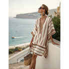 Women Cotton Linen Embroidered Caftan Dress Bohemian Summer Beach - Image 8