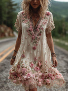 Women Floral Embroidered V-Neck Maxi Dress Summer Garden Party