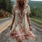 Women Floral Embroidered V-Neck Maxi Dress Summer Garden Party - Image 2
