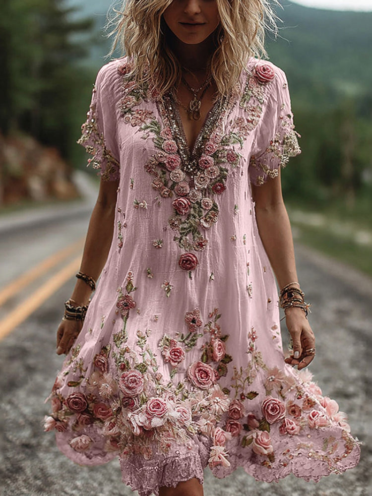 Women Floral Embroidered V-Neck Maxi Dress Summer Garden Party - Image 4
