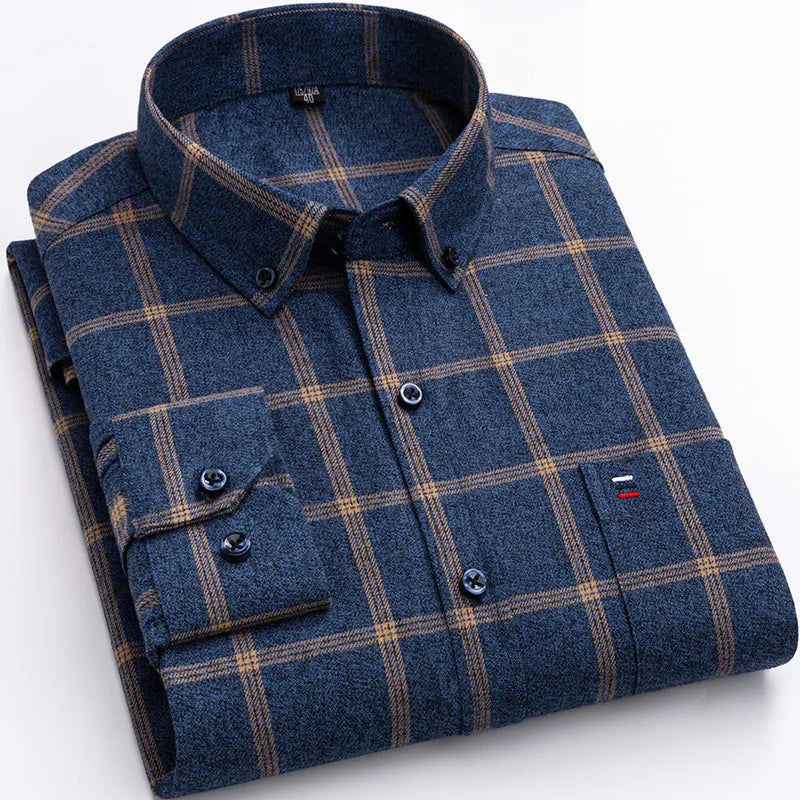 Men's Plaid 100% Cotton Button-Down Shirt