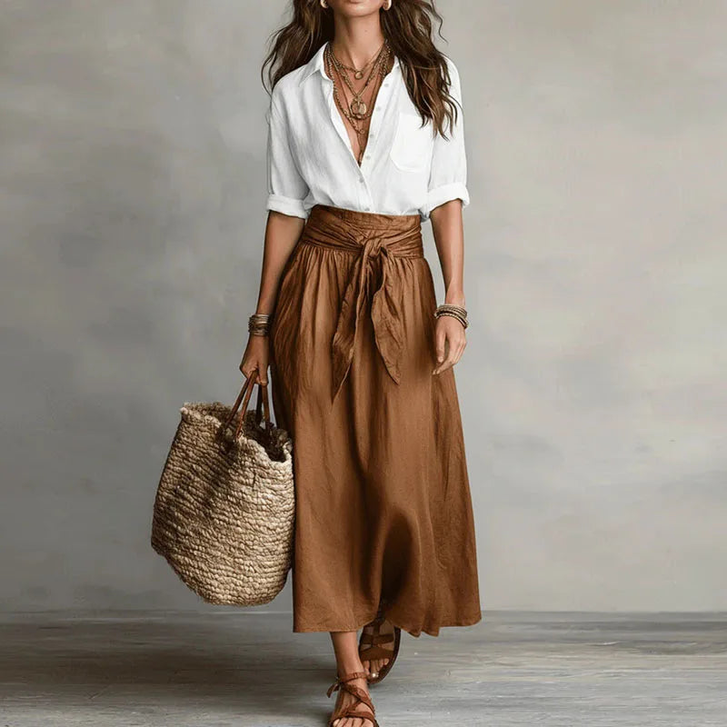 Women Two Piece Set Blouse Midi Skirt Co-Ord Casual - Image 2