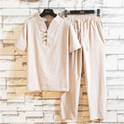 Men's 2 Piece Linen Outfit Set Summer Shirt Pants - Image 6