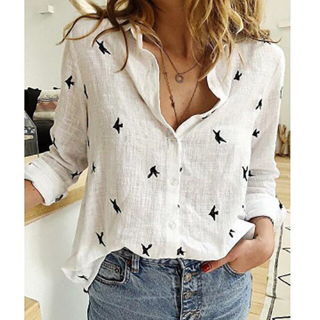 Women Plus Size Loose Fit Casual Summer Blouse Bird Print - Image 11