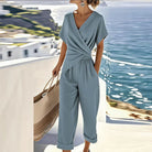 Women's Wrap Wide Leg Jumpsuit Elegant Summer Flowy