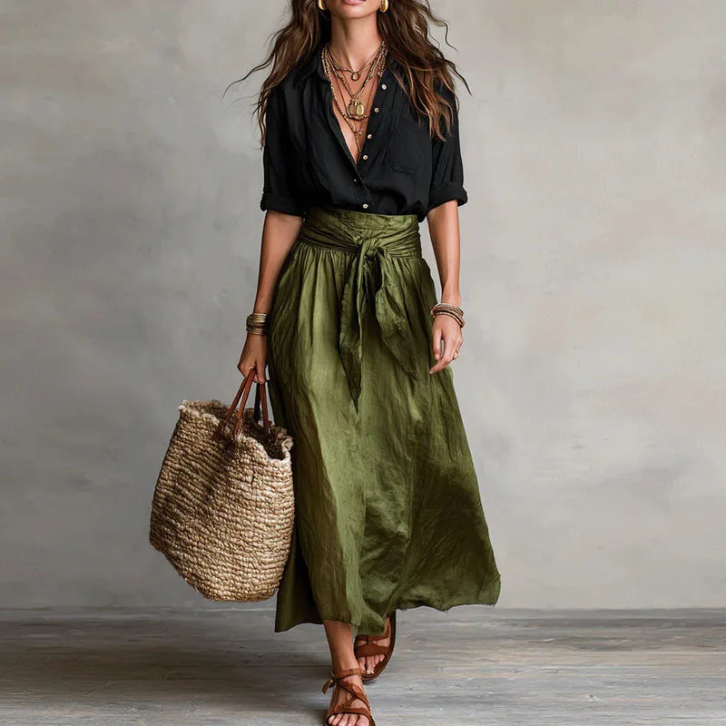 Women Two Piece Set Blouse Midi Skirt Co-Ord Casual - Image 4