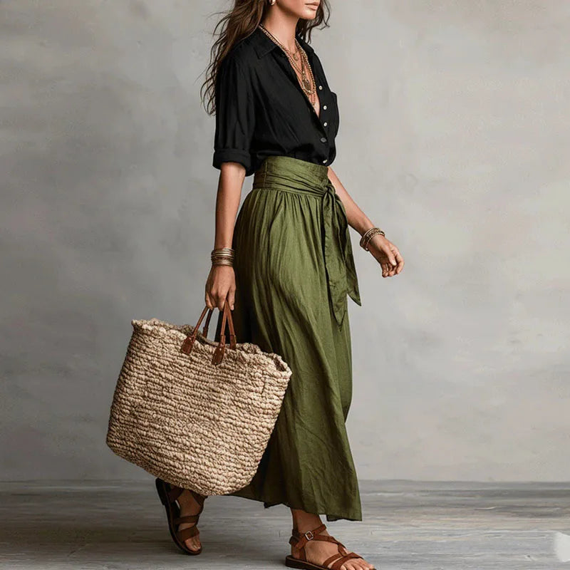Women Two Piece Set Blouse Midi Skirt Co-Ord Casual - Image 5