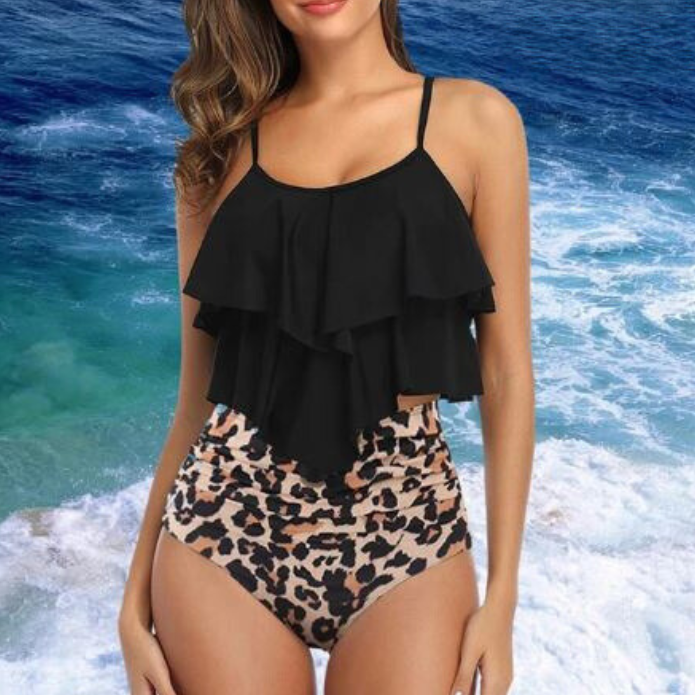 Women 2 Piece Ruffle High Waisted Tankini Set - Image 5