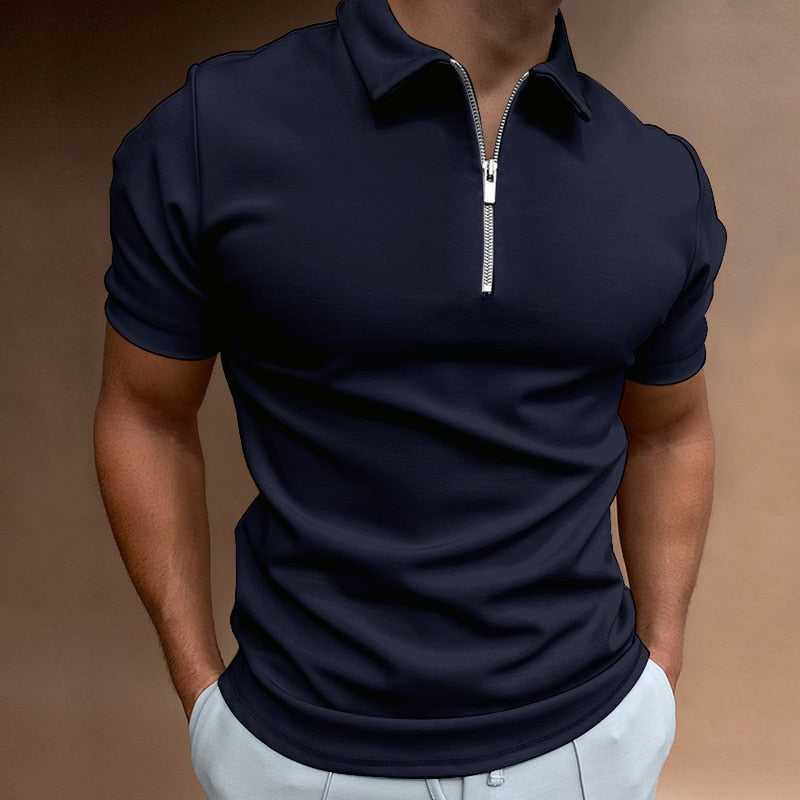 Men's Slim Fit Quarter Zip Polo Shirt - Image 3