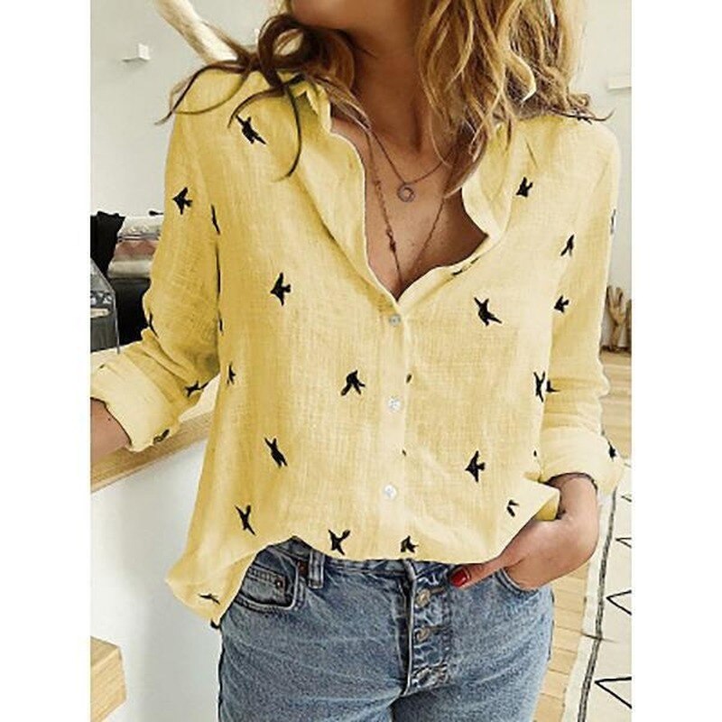 Women Plus Size Loose Fit Casual Summer Blouse Bird Print