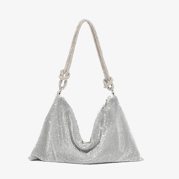 Women Rhinestone Evening Bag Triangle Knotted Clutch - Image 2