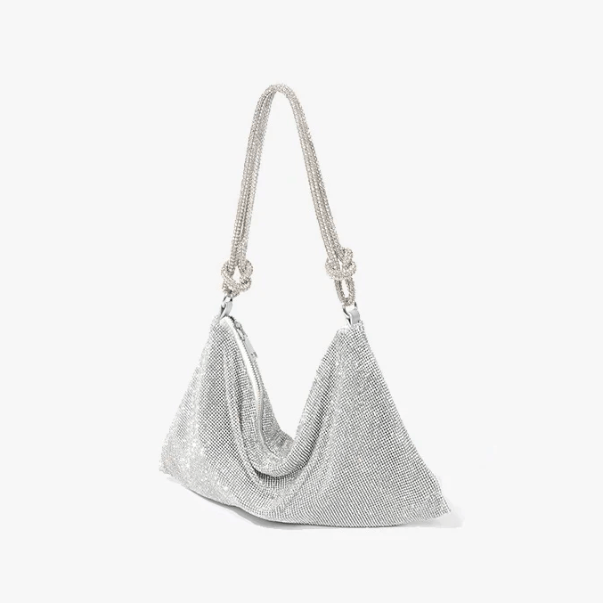 Women Rhinestone Evening Bag Triangle Knotted Clutch