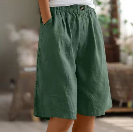 Women Linen Relaxed Fit Shorts Knee Length - Image 9