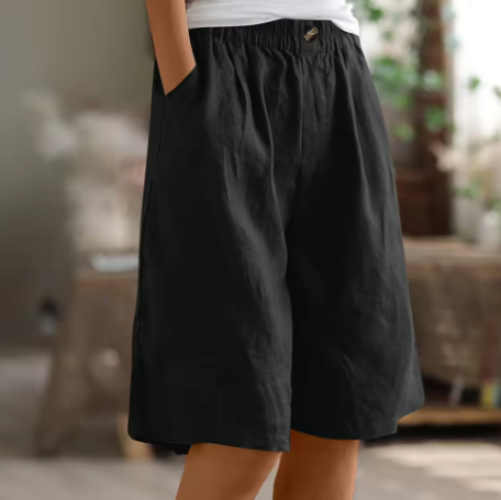 Women Linen Relaxed Fit Shorts Knee Length - Image 10