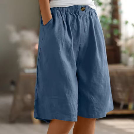 Women Linen Relaxed Fit Shorts Knee Length - Image 4