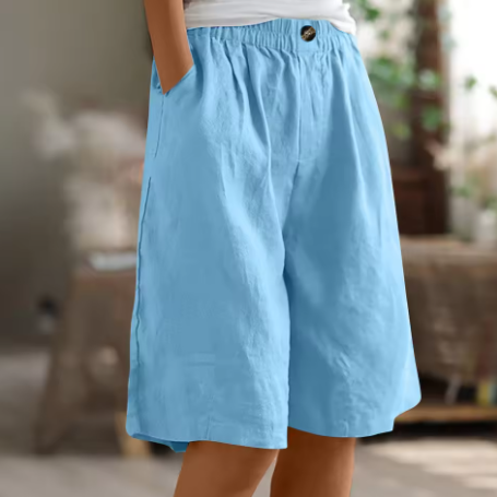 Women Linen Relaxed Fit Shorts Knee Length - Image 7
